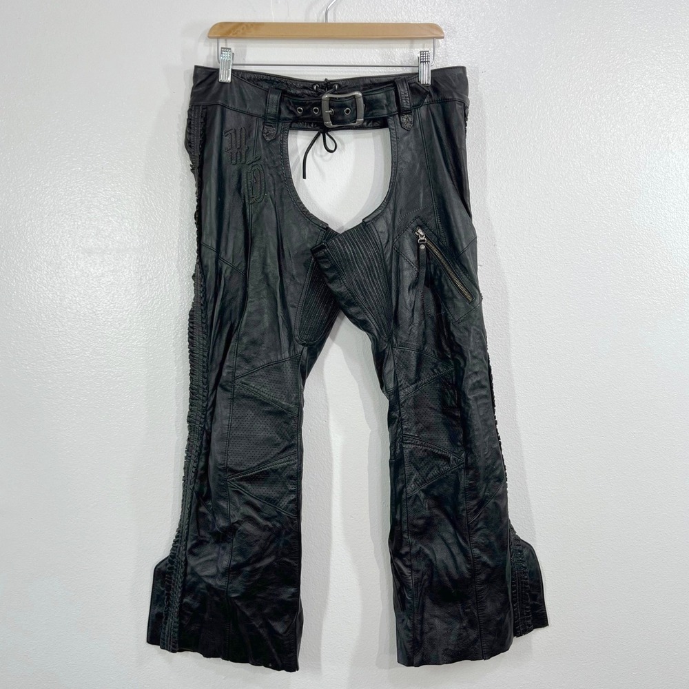 Harley Davidson Genuine Leather Motorcycle Chaps Willie G Laced Women's Medium
